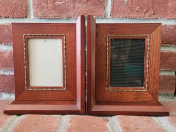 Bombay Co Wooden Photo Frame Bookends Pair - Beaded Brass Trim Traditional Desktop Book Holders