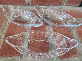 Retro Glass Ice Cream Sundae Boats, Clear Paneled Relish Dishes, Vintage Diner Style Serving Bowls, Lot Of 3
