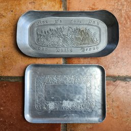 Everlast Metal Hand Forged Aluminum Floral Tray & Japan Give Us This Day Our Daily Bread Pewter Style Platter