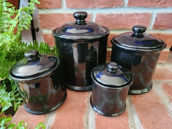 Cooks Club Black Ceramic Kitchen Canisters Vintage Countertop Storage Jars With Lids Retro Food Organization S
