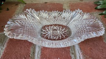 Antique American Brilliant Period Cut Glass Oval Celery Dish Serving Bowl Intricate Hobstar Diamond Geometric