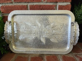 Continental Silver Co Hammered Serving Tray Vintage Wild Rose Brilliantone 1023 Floral Platter