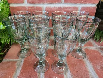 Vintage Green Glass Stemware Goblets Swirl Tulip Pattern Blown Glass Wine Water Glasses Drinkware Set Of 10