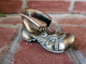 Miniature Cast Metal/brass Shoe Toothpick Holder Vintage Gold Tone Figural Work Boot Match Holder Desk Novelty