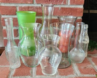 Glass Vase Lot Vintage Paul Masson Carafe Satin Green Hourglass Ribbed Hobnail Bud Vases 9-Piece Bulk