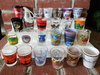 Vintage Souvenir Shot Glass Lot - 25 Pc US Cities State Tourist Barware Travel Glasses Collectible Memorabilia
