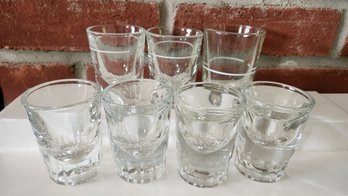 Libbey Heavy Base Whiskey Shot Glasses Multi Style Clear Barware Vintage Set Of 7, Cap Line & Paneled