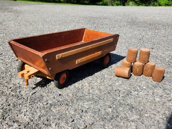 Vintage Wooden Toy Wagon With Small Barrel Set - 15 Inches Long