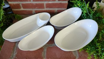 Lot Of 4 White Oval Serving Dishes Crate & Barrel And Cordon Bleu