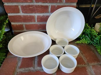 Mixed White Porcelain Lot: 2 Martha Stewart Bowls & 5 HIC Ramekins