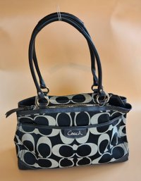 Coach Signature Canvas Leather Minetta Crossbody Bag Handbag Black Grey Monogram No F1220-f19741
