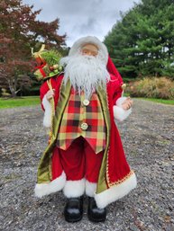 Standing Santa Claus Figurine 22 Inch Plaid Vest Red Velvet Coat Toy Sack Holiday Christmas Display Decor