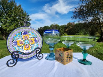 Southwestern Tableware Lot Talavera Decorative Plate Mexican Glassware PartyLite Votive Holder