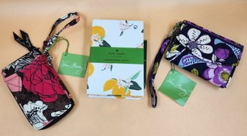 Vera Bradley Wristlets & Kate Spade Stationery Lot NWT Mocha Rouge Floral Nightingale Orange Toss Note Holder