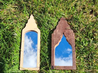 Pair Wood Framed Moorish Arched Mirrors Dark & Light Finishes
