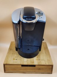 Keurig B60 Single Cup Coffee Maker Machine Black Silver & Base Bamboo K-Cup Pod Storage Organizer Drawer Stand