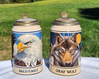 Budweiser Endangered Species Steins Bald Eagle Gray Wolf Ceramarte Lot Of 2