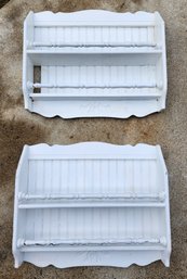 Pair White Wooden Wall Hanging Plate Display Shelves Beadboard Backing Spindle Rails Farmhouse Decor Lot Of 2