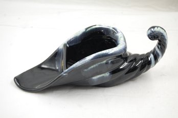 Royal Haeger Black Drip Glaze Cornucopia Planter MCM