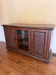 Stunning Console With Carved Wood And Glass Doors