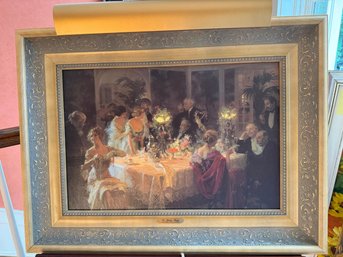 Framed Reproduction Of 'the End Of Dinner (the Dinner Party) Originally By French Artist Jules-alexandre Grun