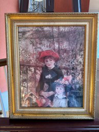 Lovely Print Of Renoir's 'two Sisters (on The Terrace)' In Textured Gold Frame