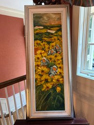Gorgeous Coveted Original Sandro Negri 'figures In The Sunflowers' Oil Painting
