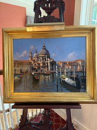Original Signed Oil Painting 'venetian Vacation' In Beautiful Gold Toned Frame