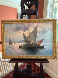 Beautiful Signed Original Guido Odierna Sailing Vessels In A Lagoon