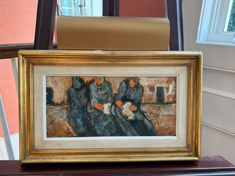 Signed Original Sandro Negri Italian Expressionist Oil Painting Of Three Faceless Figures