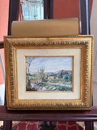 Signed Original Impressionistic Oil Painting Of Italian Countryside In Gorgeous Gilt Frame