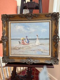 Gorgeous Original Impressionist Painting 'At The Beach' By Marie Charlot