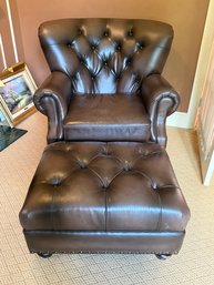 Fabulous Pottery Barn Lansing Armchair And Matching Tufted Ottoman (One Of Two)