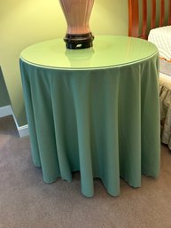 Great Green Skirted Round Side Table With Glass Top (one Of Two)