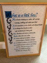 Framed Calligraphic Print Of The Poem Titled 'what Is A Little Boy'