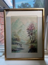 Gorgeous Original Vintage Watercolor Landscape Painting Of A River Scene