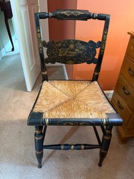 Vintage Black And Gold Hitchcock Chair With Rush Seat