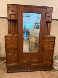 Antique Quarter-sawn Oak Vanity/backbar Unit Or Barber Shop Cabinet