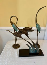 Airborne Cranes Sculpture And Crane Song Pair Brass And Hot Patina Sculpture Set By SPI Home