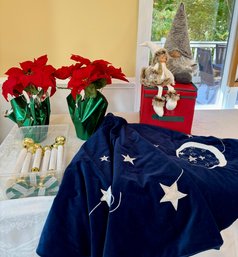 Get Ready For The Holidays With Tree Skirt, Faux Poinsettias And Lighting