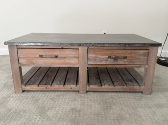 Gorgeous Pottery Barn Heavy BlueStone Top Weathered Wood Coffee Table