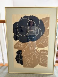 Stunning Vintage Floral Artwork - Navy And Taupe - Signed And Numbered