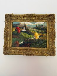 Artist Eduardo (1921-1990) Vibrant Tuscan Landscape In Gorgeous Gold Frame
