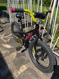Specialized Riprock Coaster 16 Kids Bike In Black With Neon Green And Pink Accents