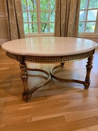 Stunning Louis XVI Style Marble Round Table With Gold Accents