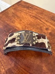 Repurposed Louis Vuitton Leather Cuff Features A Hair-on Hide Leopard Print And Brass Stud Details