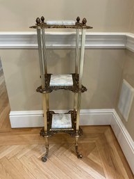 Victorian-style 3-tier Pedestal With White Marble Top Inlays And A Cast Brass Structure With Claw Feet