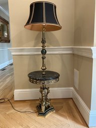 Neoclassical Marble And Gold With Angel Embellishments Lamp With Gorgeous Shade