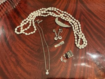 Collection Of Jewelry Including Little Box Of Crosses And Fresh Water Pearl Necklace