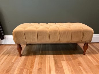 Gold Velvet Tufted Ottoman With Nailhead Accents